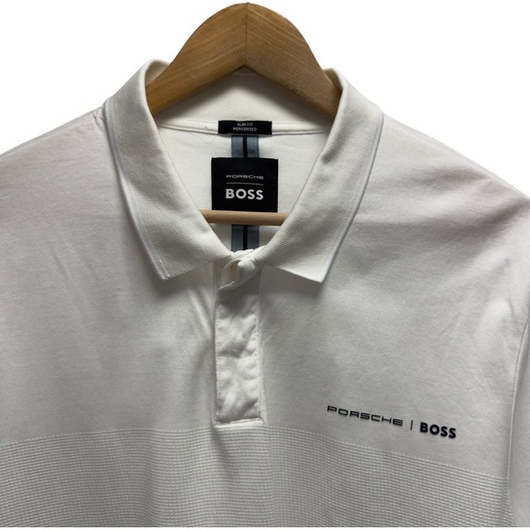 Hugo Boss x Porsche Men's Sz 2XL Slim Fit White Mercerized Cotton S/S Polo Shirt